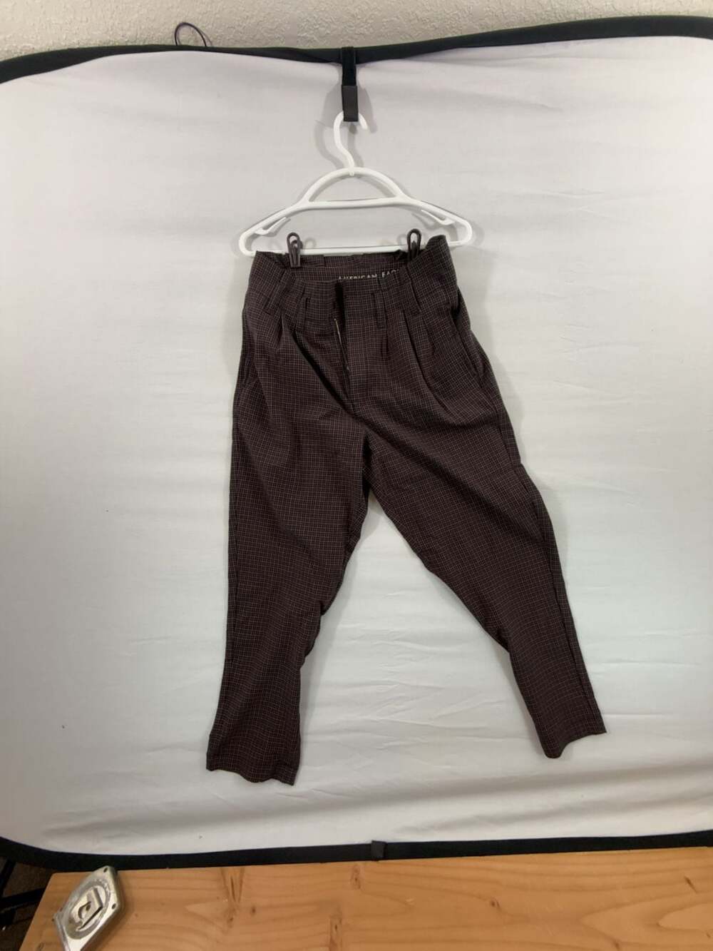 American Eagle Outfitters Brown Plaid High Waisted Pleated Trousers Size 10
